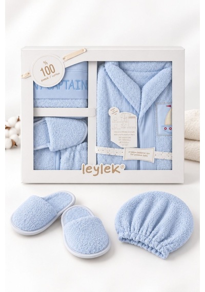 Kız Erkek Bebek Peluş Bornoz Seti Brz0401 Mavi