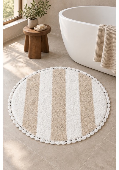 Alanur Bodrum Tufting Cotton Pamuklu El Işi Örgülü 90 X 90 Cm Paspas 112 Beyaz - Ekru