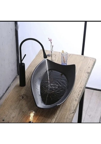İsaoğlu Yapı Siyah Çanak Lavabo Bataryası Modern Tasarım Banyo Bataryası Drop Design Siyah Çanak Batarya Siyah