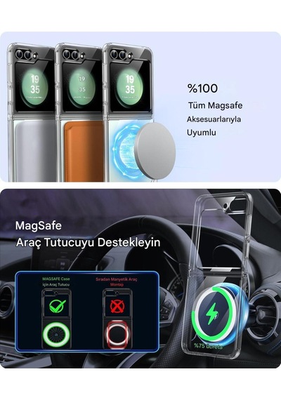 Samsung Uyumlu Z Flip 6 Şeffaf Magsafe Kılıf Safe Şeffaf