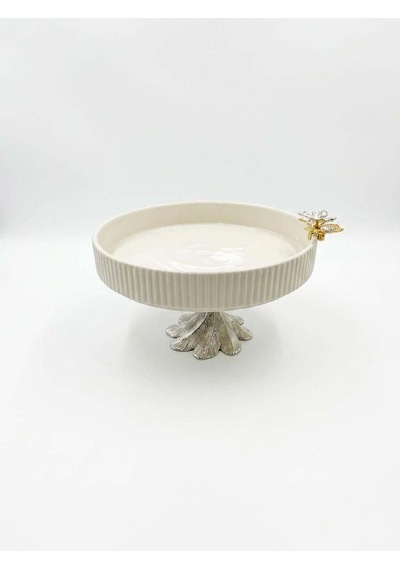 Gümüş Ayaklı Dekoratif Porselen Sunum Kasesi 25 Cm