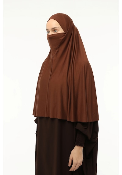 Altobeh Hazır Türban Peçeli Pratik Eşarp Tesettür Nikaplı Hijab - Namaz Örtüsü Sufle 3xl - Çikolata Çikolata