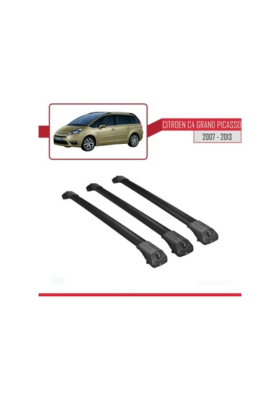 Citroen C4 Grand Picasso 2007-2013 Arası İle Uyumlu Ace-1 Ara Atkı Tavan Barı Siyah 3 Adet Bar