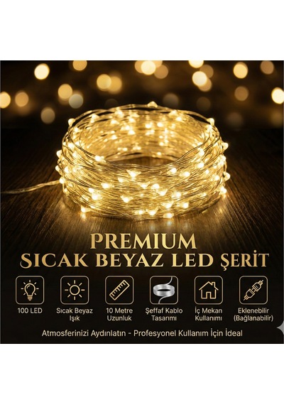 Yılbaşı Aydınlatması 100 Led Perde Hortum Sıcak Beyaz Işık - 10 Metre Dekoratif Şeffaf Kablolu Süs Crchmgo Diğer