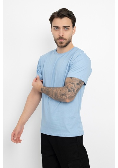 Dasüniforma Bisiklet Yaka Günlük Pamuklu Yumuşak Dokulu Comfort Fit Basic T-shirt Bebe Mavisi