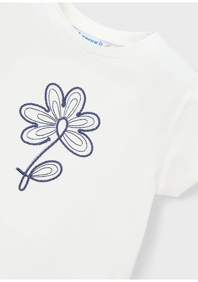 Mayoral Kız Çocuk Çiçek Desenli T-shirt Krem - 00174
