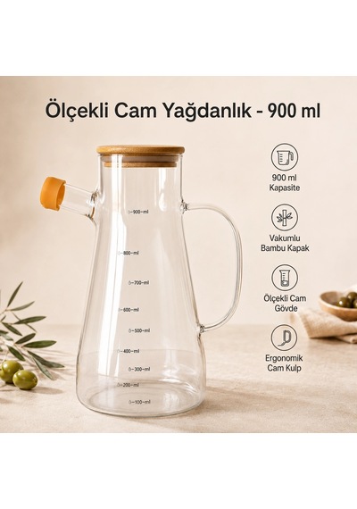 Ölçekli Cam Yağdanlık - 900 Ml Çok Renkli