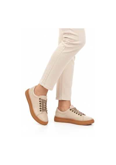 Pierre Cardin Krem Bağcıklı Kaymaz Taban Kadın Casual Ayakkabı Pc-55071 Z Krem