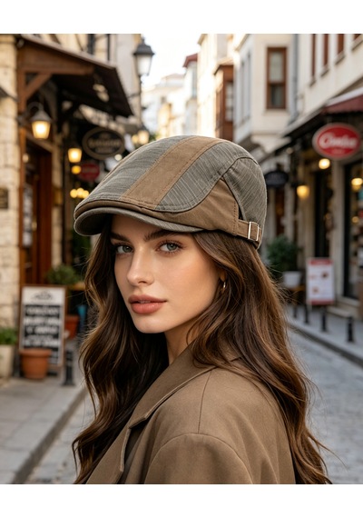 Unisex Klasik Gözlük Şapkası Siyah & Haki Retro Flat Cap Mevsimlik Kullanım Kahverengi