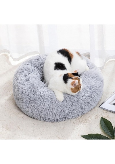 Tr Kedi Yatakları İç Mekan Yuvarlak Donut Evcil Hayvan Yatağı Kaymaz Tabanlı Peluş Sakinleştirici Kedi Yataklar
