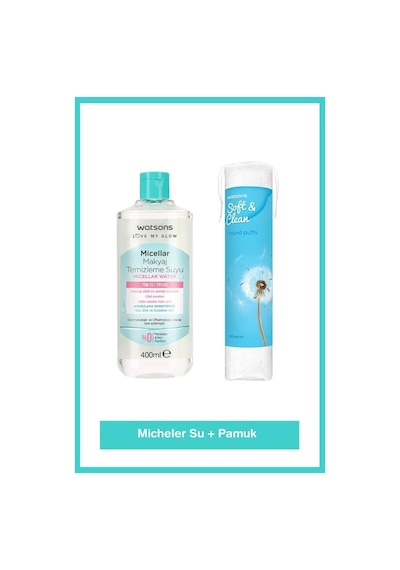 Watsons Micellar Makyaj Temizleme Suyu 400 Ml + Watsons Yuvarlak Makyaj Pamuğu 100 Adet