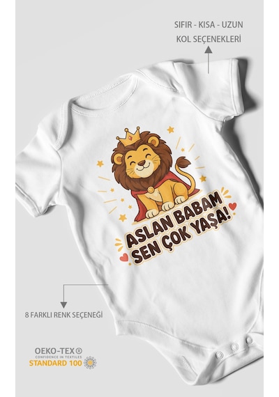 Morivokids Aslan Babam Sen Çok Yaşa Kısa Kollu Bebek Body %100 Pamuk Beyaz