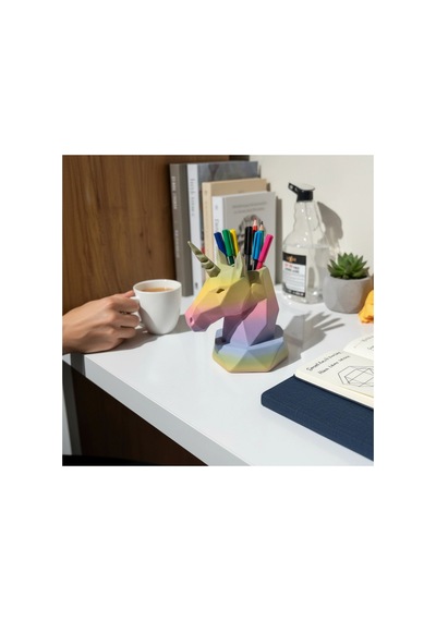 Geometrik Tasarım Pastel Gökkuşağı Unicorn Kalemlik Ve Masaüstü Organizer Diğer