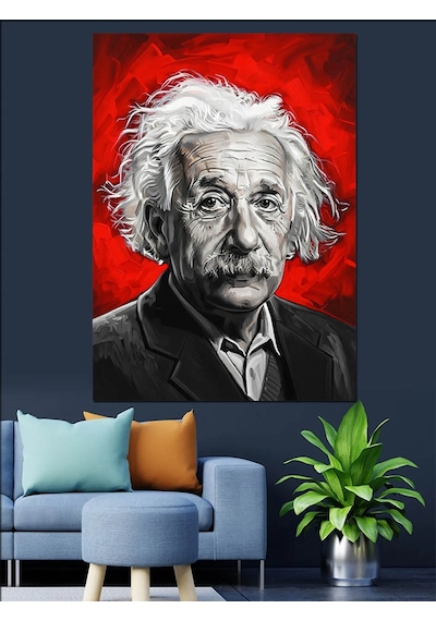 Ahşap Tablo Albert Einstein Kırmızı Portre