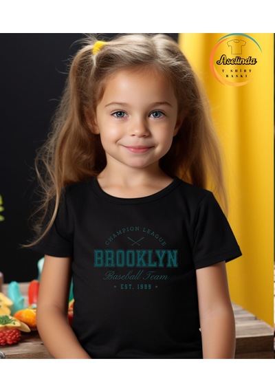 Aselinda Unisex Brooklyn Baskılı Pamuklu Bisiklet Yaka T-shirt Tişört Kombin Yapmak İçin 2 Ürün Ekleyiniz Siyah