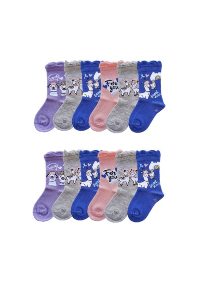 Ekinoks Socks 12li Kız Çocuk Çorap Uzun Soket Pamuklu Dikişsiz Renkli Yumuşak Karışık