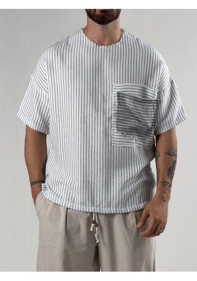 Cocopelli Beyaz Çizgili Patch Bohem Erkek T-shirt Coc3279
