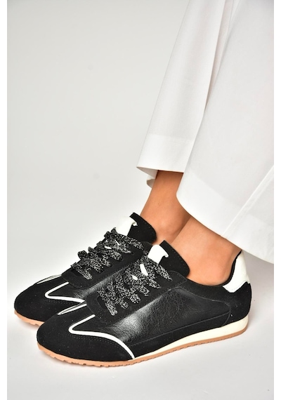 Fox Shoes U820730509 Siyah Kadın Spor Ayakkabı Sneakers Siyah-suni Deri Çok Renkli