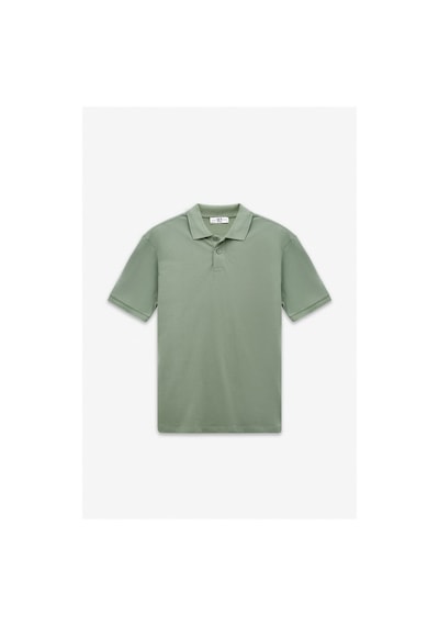 Süvari Su Yeşili Regular Düz Nakışlı Pike Düğmeli Polo Yaka Tişört Ts1014000473-y01