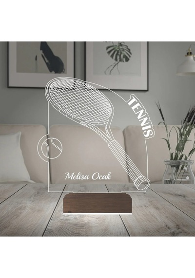 Luvivia Tenis Raketi Tenisçi Tasarım Kişiye Özel 3d Lamba - Masa Gece Lambası Şeffaf