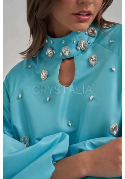 Crystalia Tafta Özel Tasarım Taşlı Mavi Elbise Mavi Crystalia Tafta Özel Tasarım Taşlı Mavi Elbise Mavi