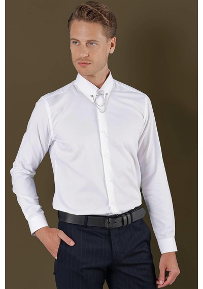 Efor Gk 702 Slim Fit Beyaz Klasik Gömlek Beyaz