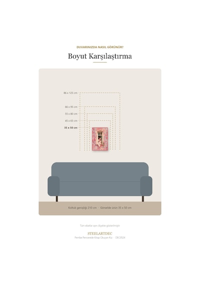 Pembe Pencerede Kitap Okuyan Kız Metal Tablo 66x95 Cm Çok Renkli