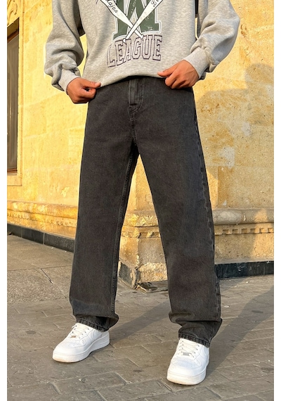 Flaw Basic Kar Yıkama Baggy Jean Siyah Siyah