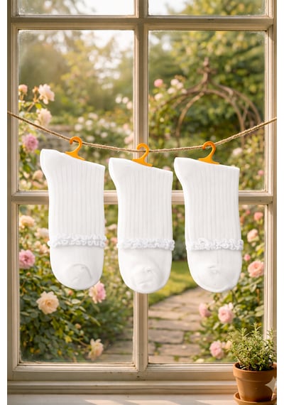 Heren Socks Heren Lastik Fırfırlı 3'lü Kadın Çorap , Fitilli Fırfırlı Kolej Boy Beyaz