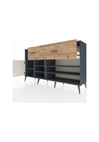 Hyperion Konsol 6 Raflı 2 Çekmeceli Tek Kapaklı 176x44x99 Antras Antrasit-aytaşı/çam Hyperion Konsol 6 Raflı 2 Çekmeceli Tek Kapaklı 176x44x99 Antras Antrasit-aytaşı/çam