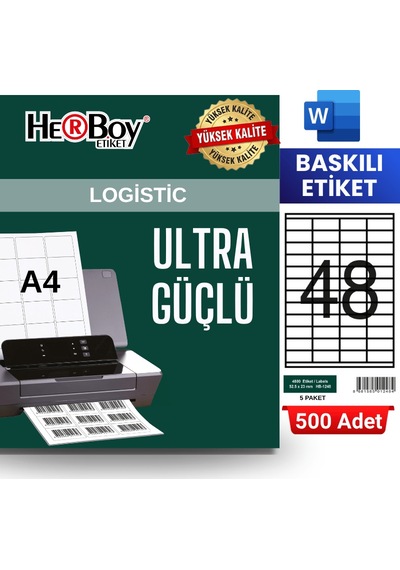 Herboy Hb-1248 52,5 X 23 Mm A4 Baskılı Laser Etiket 500 Adet
