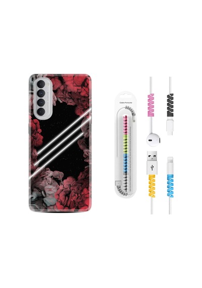 Oppo Reno 4 Pro Kılıf Kablo Koruyuculu Flowers Line 1732