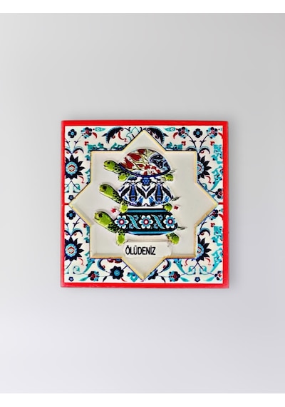 Ölüdeniz Temalı Polyester Kabartmalı Kaplumbağa Desen Magnet 7 X 7 Cm Dekoratif Hediyelik Buzdolabı Süsü Kod:1202