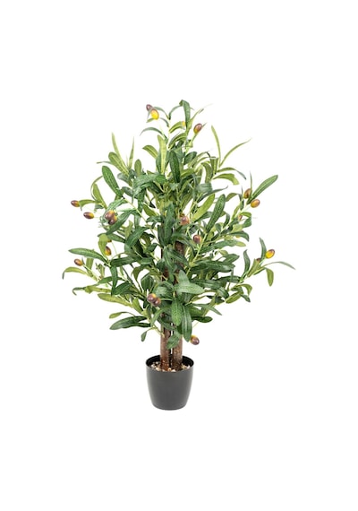 Yapay Çiçekçiniz Taş Detaylı Siyah Saksıda 60 Cm Yoğun Yapraklı Yapay Benjamin Ağacı Zeytin
