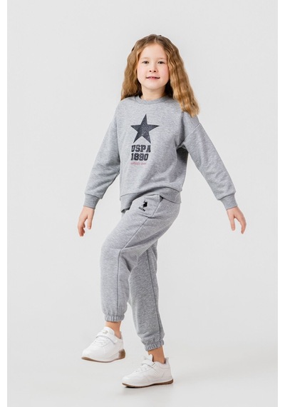 U.S. Polo Assn. Kız Çocuk Baskılı Gri Uzun Kol Eşofman Takımı Us2719-c-v1 Us2719-c-v1