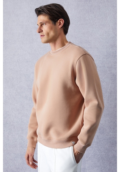 Grimelange Travıs Erkek Organik Kumaşlı Yumuşacık Regular Fit Yuvarlak Yakalı Bej Sweatshirt Bej