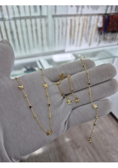 925 Ayar Papatya Silver Kalemli Yıldız Takım Set.nazar Gözlü Set.yıldızların Dansı.rose.gold.rodaj Gümüş
