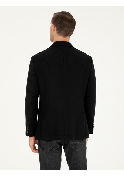 Cacharel Siyah Slim Fit Yün Karışımlı Blazer Ceket