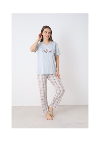 Elitol Nakışlı Milan Örme Kısa Kol Kadın Pijama Takımı Desenli-2