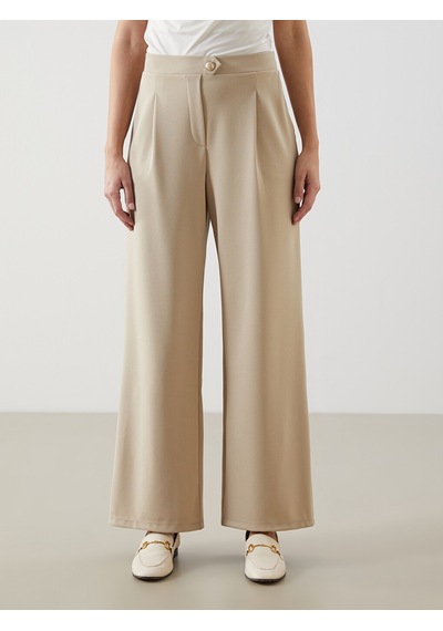 Lcw Vision Bej Loose Fit Krep Kadın Pantolon