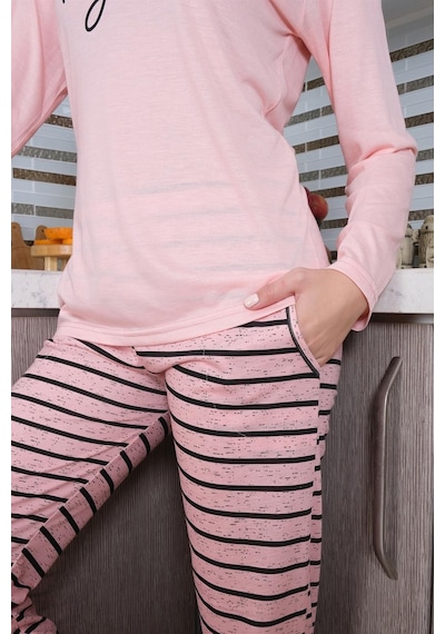 Akbeniz Kadın Penye Uzun Kol Pijama Takım 4190 - L Pembe