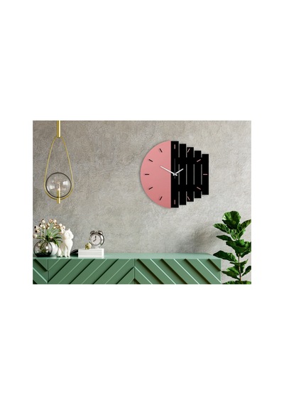 Dekoratif Modern Ahşap Duvar Saati Ritim Pembe-siyah