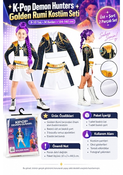 Toyfest K-pop Demon Hunters Golden Rumi Çocuk Kostüm Seti 9-10 Yaş M 134-140 Cm Çok Renkli Toyfest K-pop Demon Hunters Golden Rumi Çocuk Kostüm Seti 9-10 Yaş M 134-140 Cm Çok Renkli