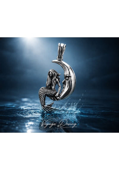 Paslanmaz Çelik Ay Ve Deniz Kızı Temalı Kolye /moon Mermaid Deniz Kızı Kolye