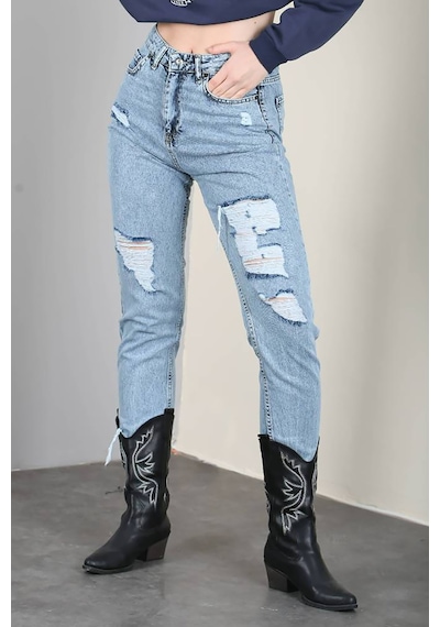 Madmext Mad Girls Mavi Yırtık Mom Jean Mg1163-Mavi
