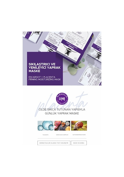 Elensilia Escargot + Plasenta Sıkılaştırıcı, Aydınlatıcı Yaprak Maske Intracell Placenta Mask