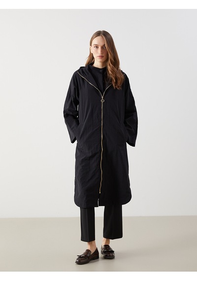 Lcwaıkıkı Classic Siyah Kapüşonlu Düz Oversize Kadın Tunik