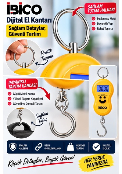 Ibıco Dijital El Kantarı Işıklı Ekranlı Hassas Tartım, Dara Fonksiyonlu, Otomatik Kapanma, Taşınab