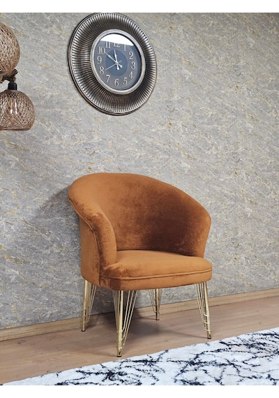 Zafir Tekli Teddy Gold Kaplama Telli Ayak Çay Seti Koltuk Tekli Berjer , Balkon, Salon, Ofis Kiremit