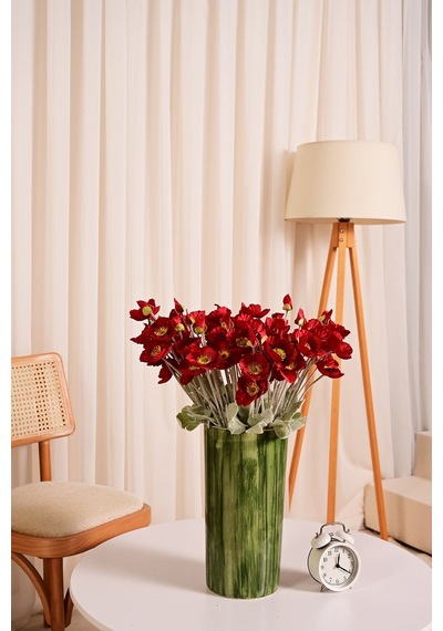 Kırmızı Yapay Gelincik Çiçeği 4 Dallı Lüx İpeksi Dokulu 60 Cm